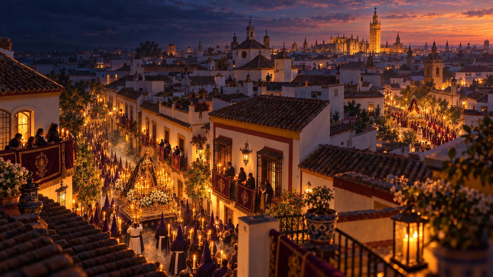 Arte promocional. Una ciudad que no se para: En el Modo Libre, las demás hermandades de Sevilla las lleva el ordenador: deciden, crecen y compiten contigo.